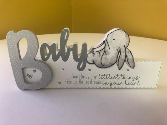 Wooden standing baby sign